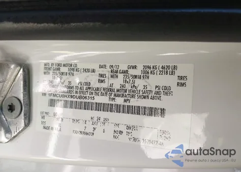 2013 Ford Escape Sel из США, поврежденный, VIN 1FMCU0HX9DUB06315